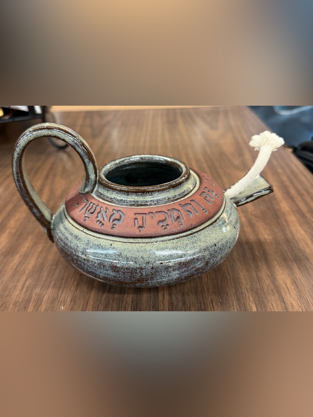 Mid Century ceramic piece Pottery appears to be a Chanukah oil lamp Signed